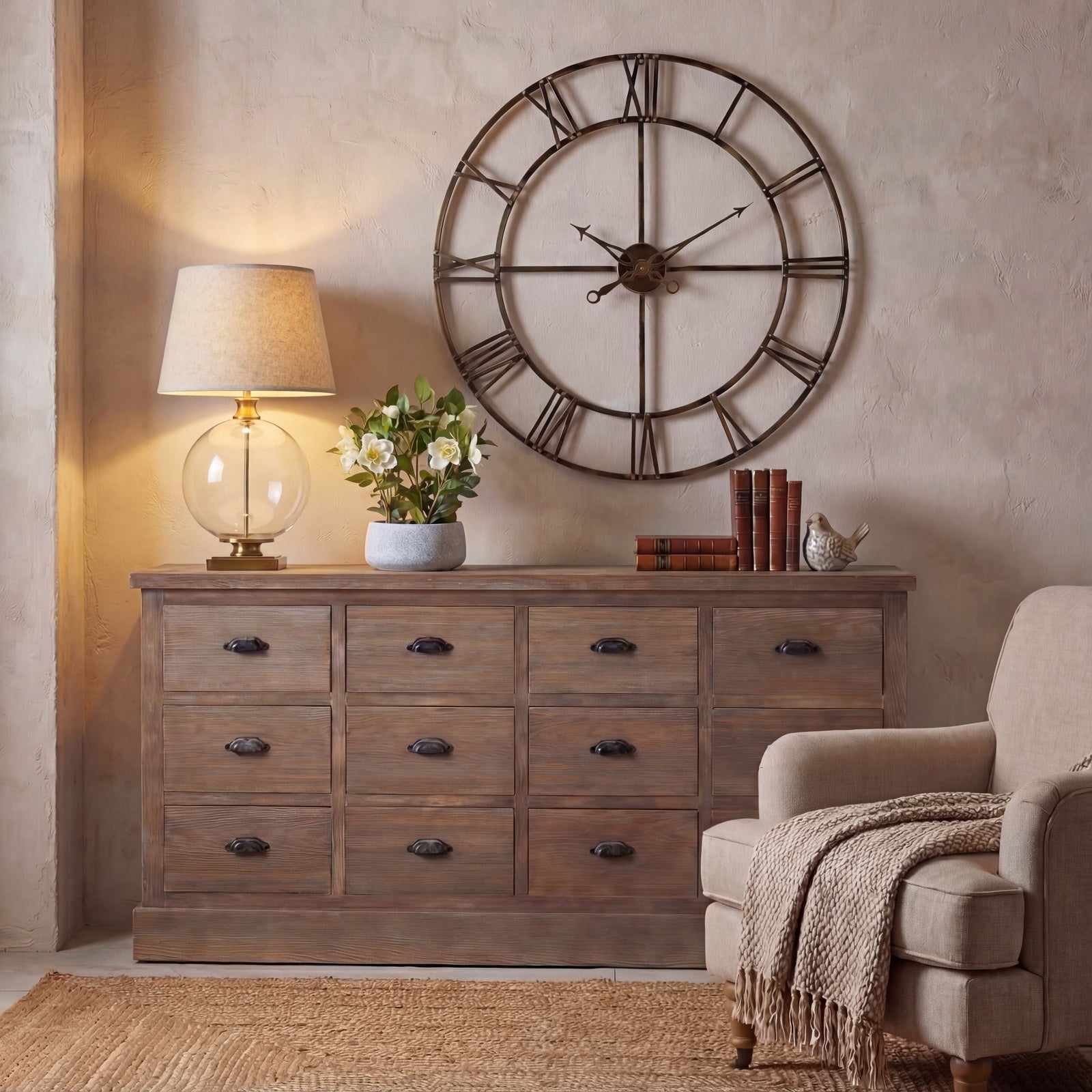 Lunel Glass Orb Table Lamp With Edged Linen Shade
